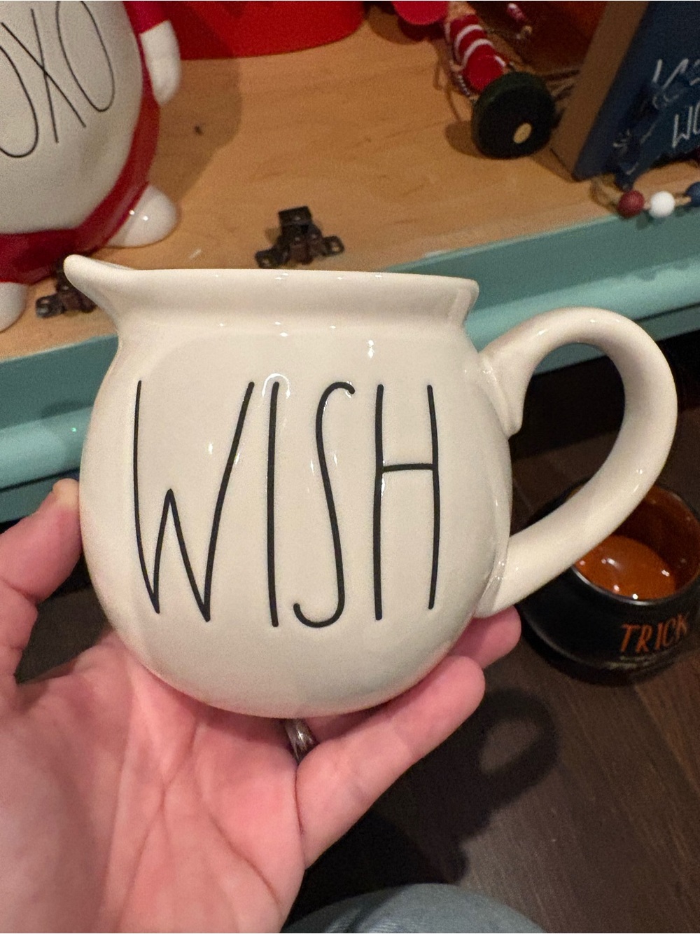 Rae Dunn Cream Ceramic Pitcher with Black 'WISH' Lettering